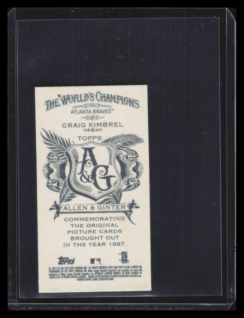 2012 Topps Allen and Ginter Mini No Card Number 92 Craig Kimbrel /50