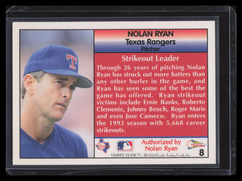1993 Pacific Ryan Limited White Borders 8 Nolan Ryan Strikeout Leader 153379