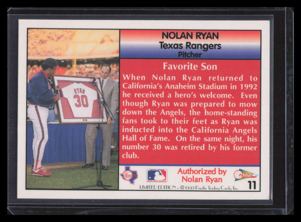 1993 Pacific Ryan Limited White Borders 11 Nolan Ryan Favorite Son 153380