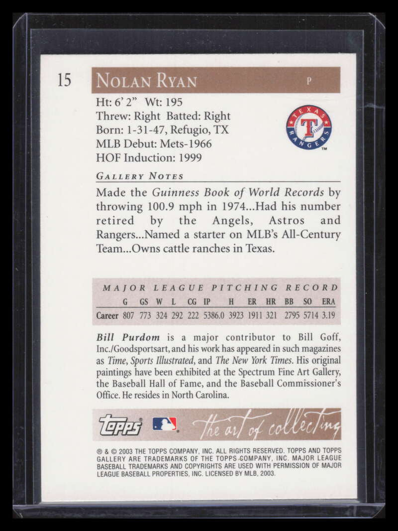 2003 Topps Gallery HOF 15b Nolan Ryan Black Glv Glove 153382