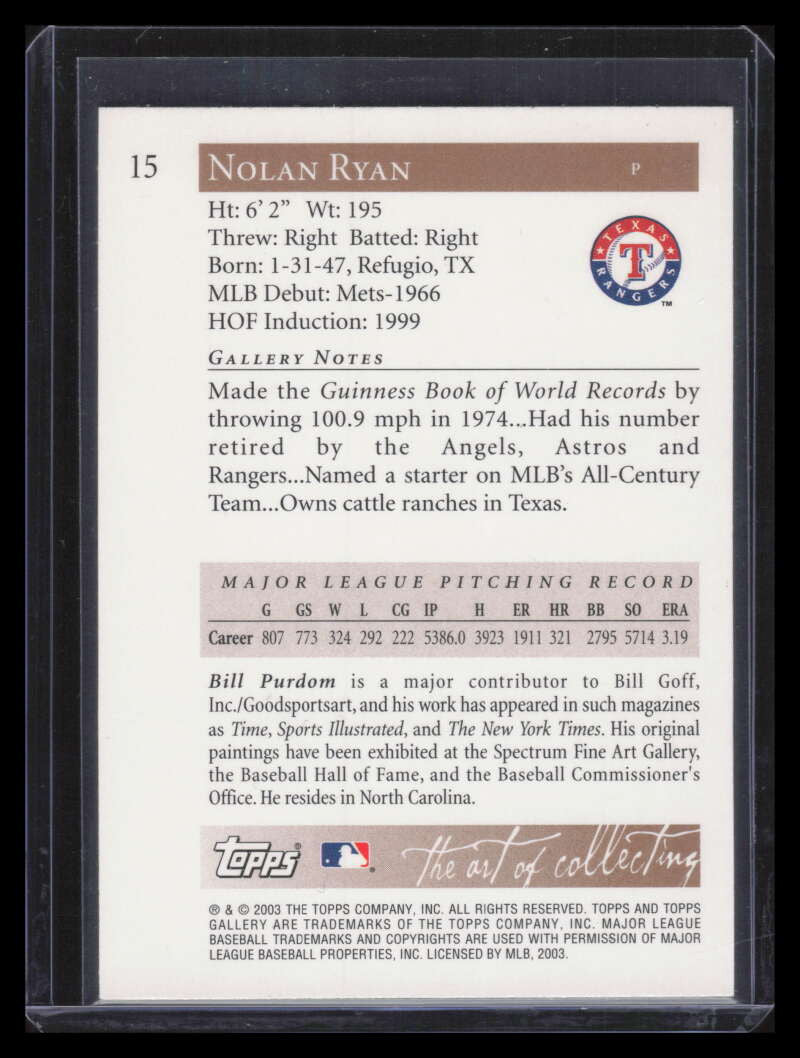 2003 Topps Gallery HOF 15b Nolan Ryan Black Glv Glove 153383