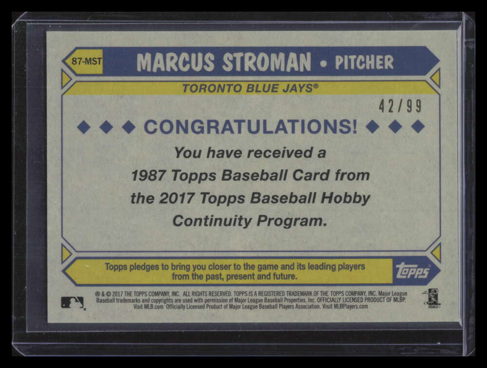 2017 Topps '87 Topps Silver Pack Chrome Orange 87mst Marcus Stroman 42/99