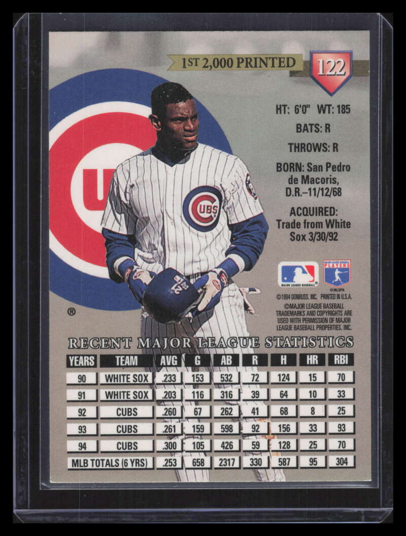 1995 Donruss Press Proofs 122 Sammy Sosa /2000