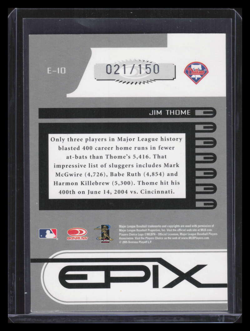 2005 Zenith Epix Blue Moment 10 Jim Thome 21/150