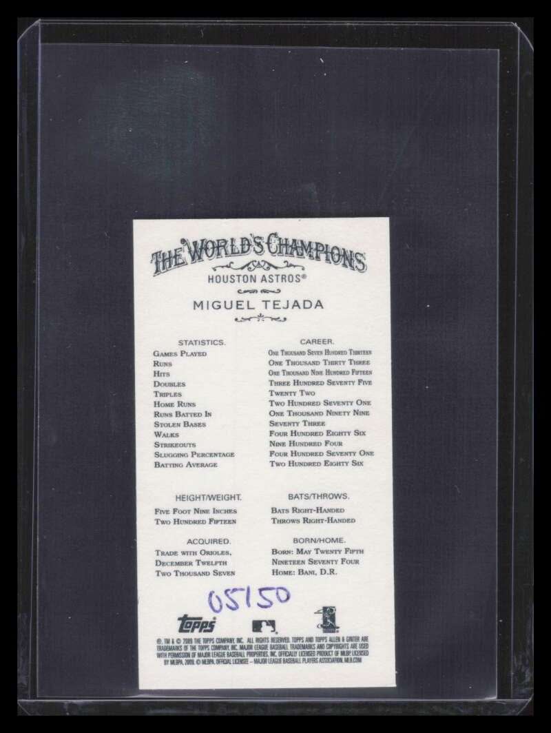 2009 Topps Allen and Ginter Mini No Card Number 206 Miguel Tejada 5/50