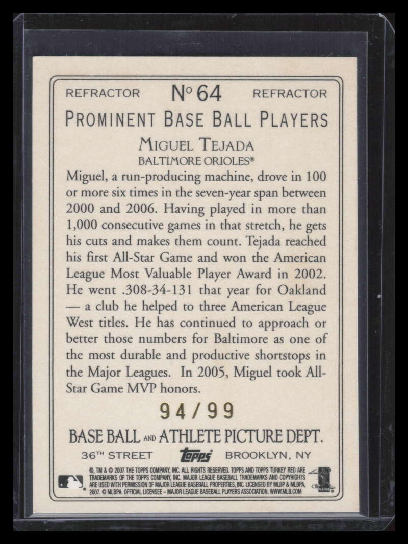 2007 Topps Turkey Red Chrome Black Refractor 64 Miguel Tejada 94/99