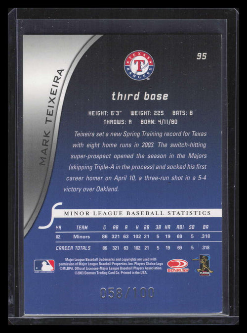2003 Donruss Signature Century Proofs 95 Mark Teixeira 58/100