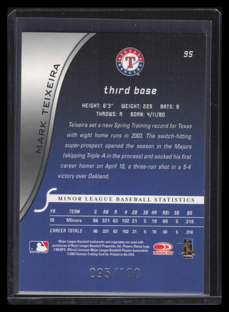 2003 Donruss Signature Century Proofs 95 Mark Teixeira 95/100
