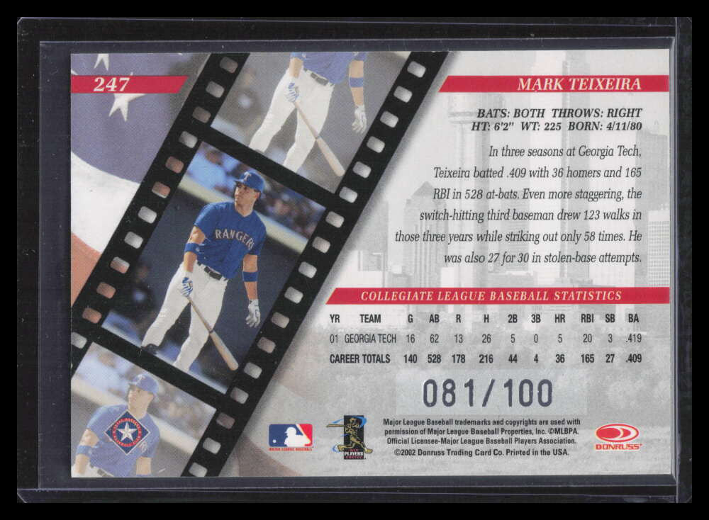 2002 Studio Proofs 247 Mark Teixeira ROO 81/100