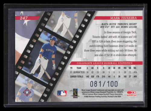 2002 Studio Proofs 247 Mark Teixeira ROO 81/100