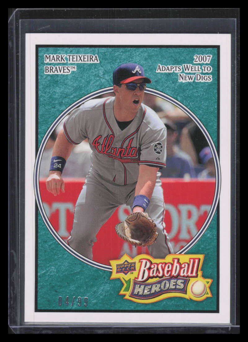 2008 Upper Deck Heroes Sea Green 9 Mark Teixeira 84/99
