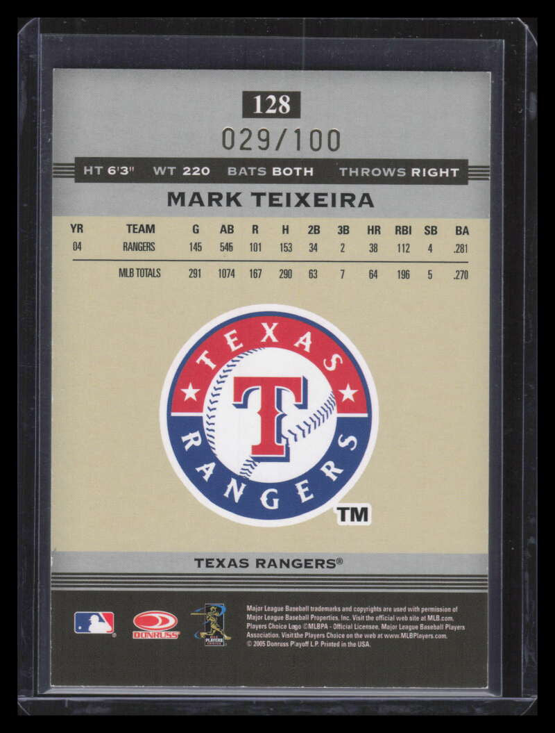 2005 Donruss Greats Gold HoloFoil 128 Mark Teixeira 29/100