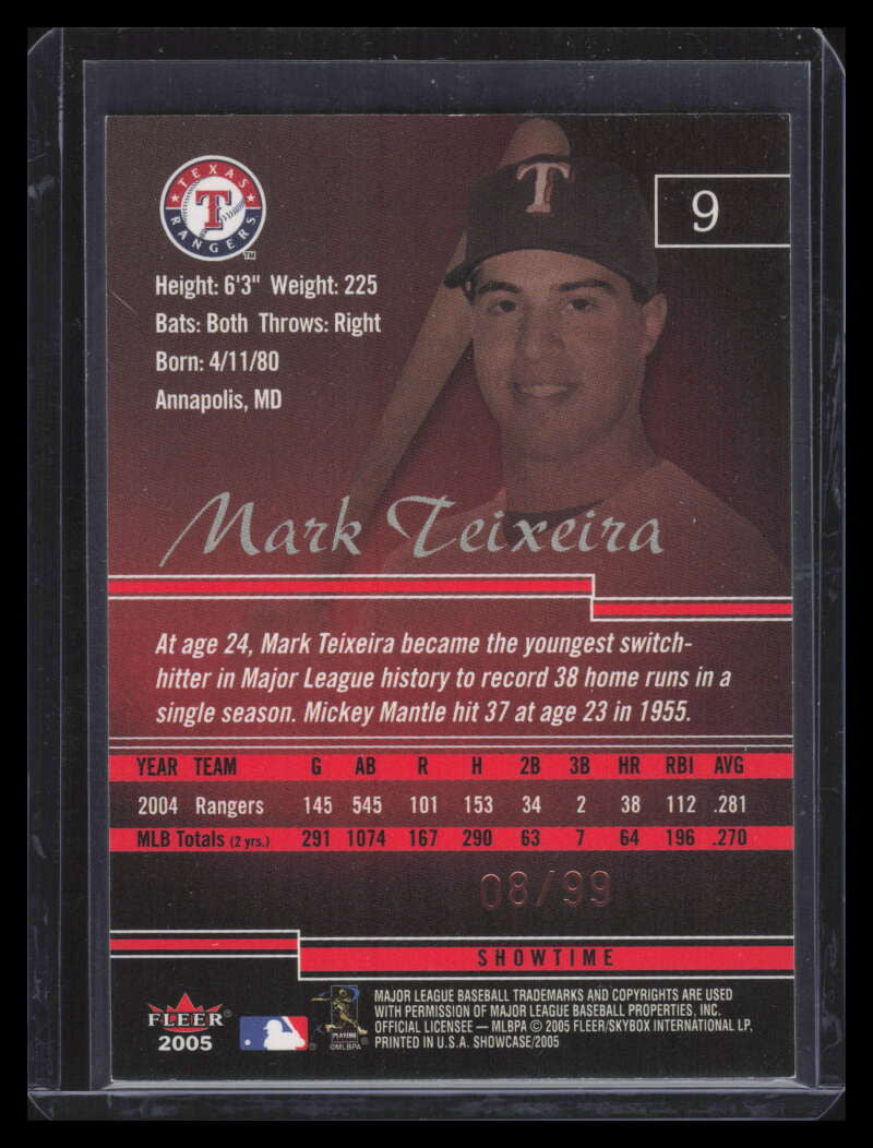 2005 Fleer Showcase Showtime 9 Mark Teixeira 8/99