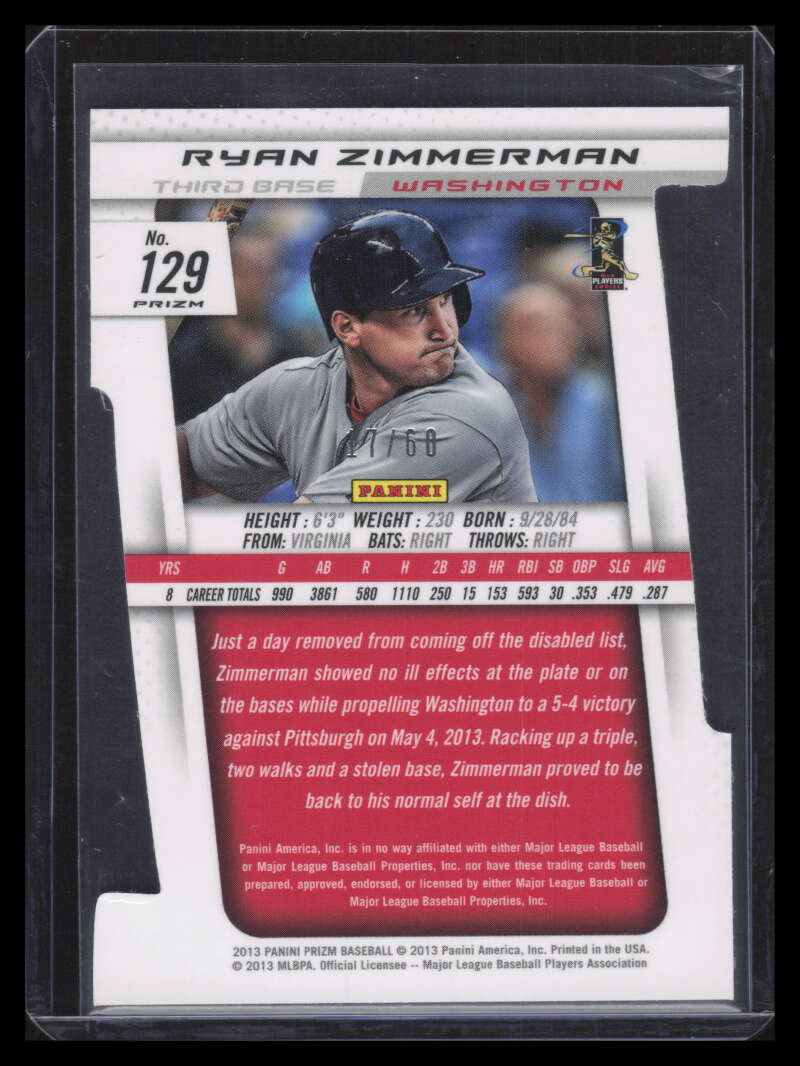 2013 Panini Prizm Prizms Orange Die-Cut Refractor 129 Ryan Zimmerman 17/60