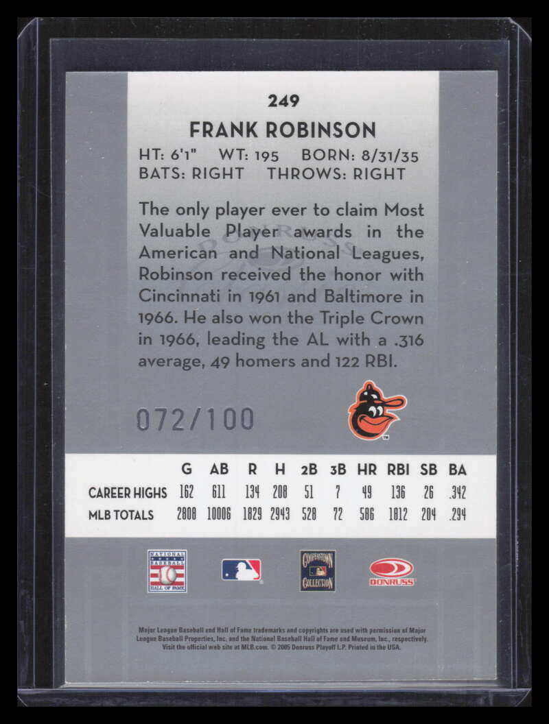 2005 Donruss Classics Timeless Tributes Silver 249 Frank Robinson LGD 72/100