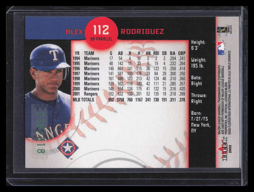 2002 Fleer Triple Crown Batting Average Parallel 112 Alex Rodriguez 236/318