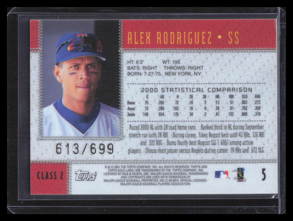 2001 Topps Gold Label Class 2 Gold 5 Alex Rodriguez 613/699