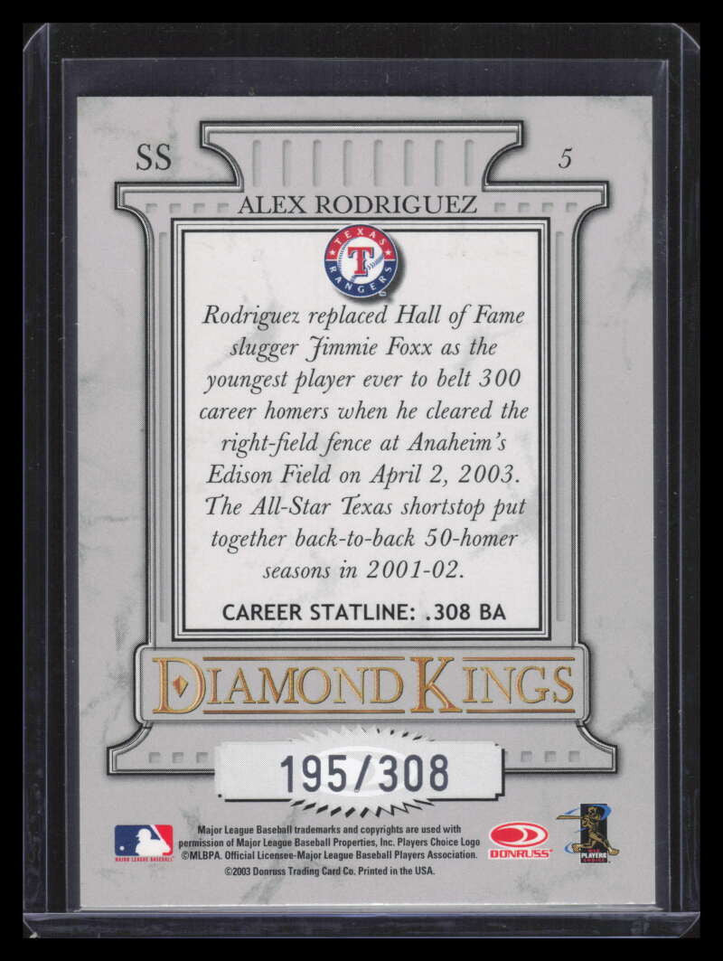 2004 Donruss Stat Line Career 5 Alex Rodriguez DK 195/308 Diamond Kings