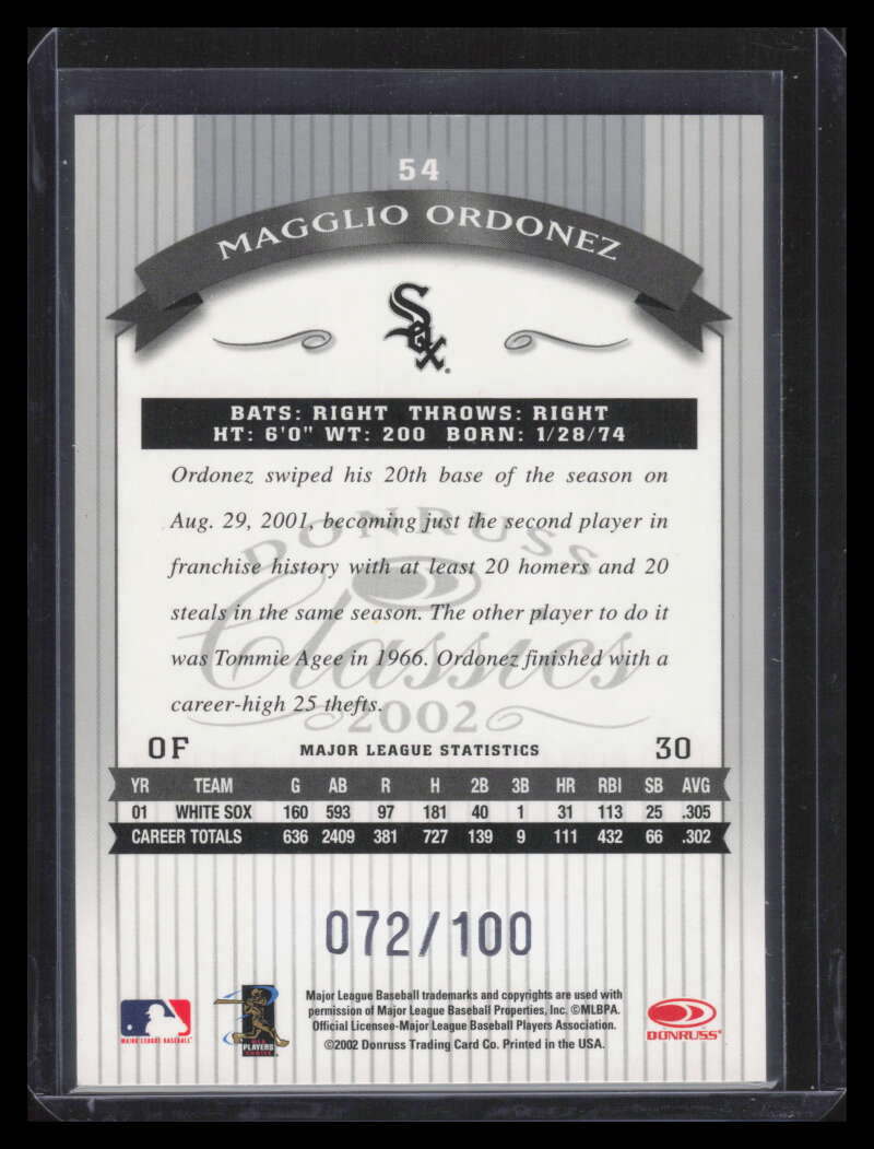 2002 Donruss Classics Timeless Tributes 54 Magglio Ordonez 72/100