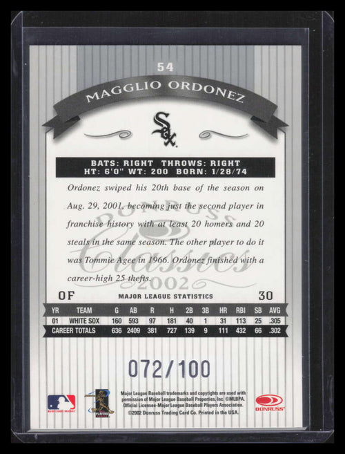 2002 Donruss Classics Timeless Tributes 54 Magglio Ordonez 72/100