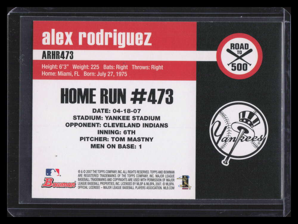 2007 Topps Alex Rodriguez Road to 500 arhr473 Alex Rodriguez Bowman Sterling