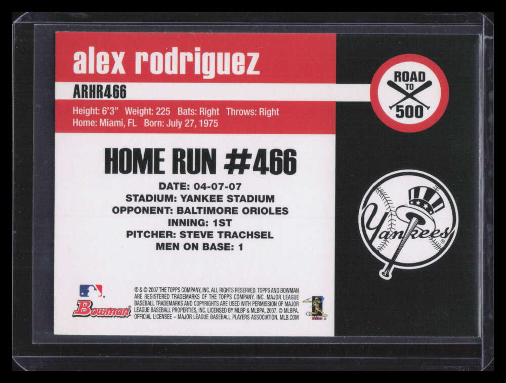 2007 Topps Alex Rodriguez Road to 500 arhr466 Alex Rodriguez Bowman Sterling