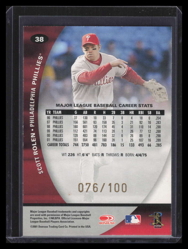 2001 Donruss Class of 2001 First Class 38 Scott Rolen 76/75 /100