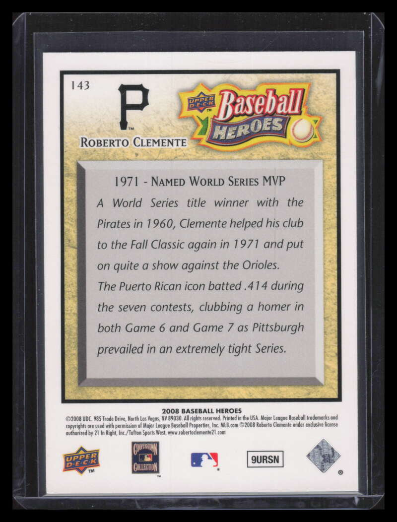 2008 Upper Deck Heroes Beige 143 Roberto Clemente 51/299