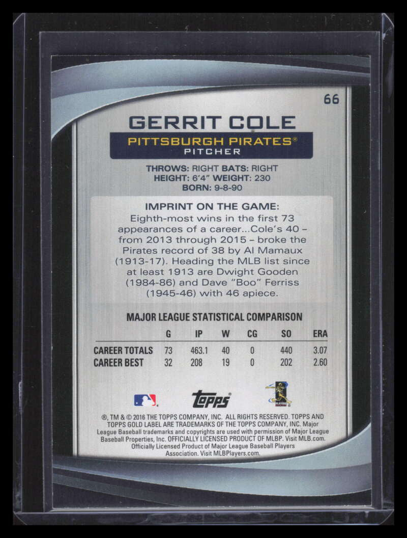 2016 Topps Gold Label Class 1 Red 66 Gerrit Cole 32/100