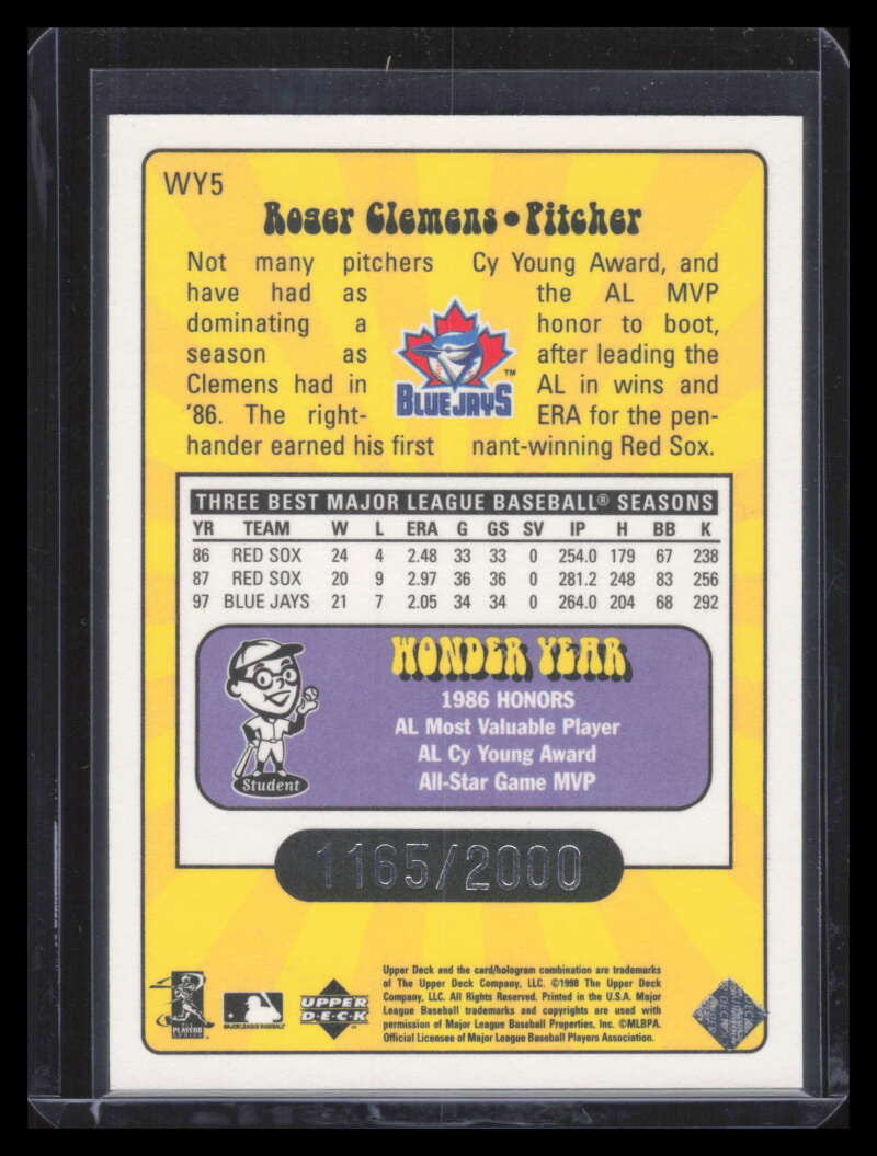 1999 Upper Deck Wonder Years Double wy5 Roger Clemens 1165/2000