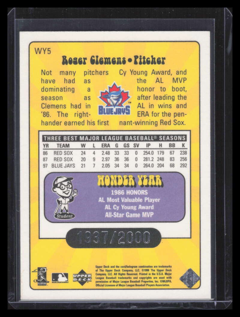 1999 Upper Deck Wonder Years Double wy5 Roger Clemens 1937/2000