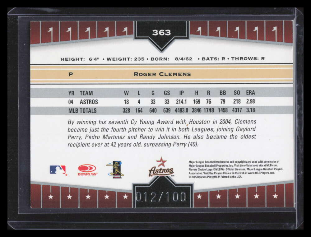 2005 Donruss Champions Impressions Blue 363 Roger Clemens Astros 12/100