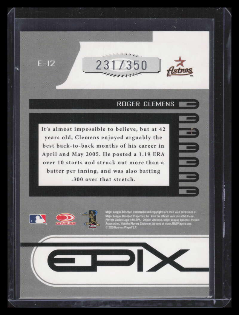 2005 Zenith Epix Purple Play 12 Roger Clemens 231/350