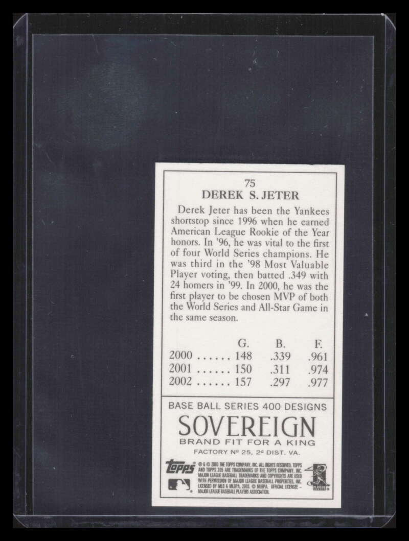 2003 Topps 205 Sovereign 75a Derek Jeter w/ Gold Trim