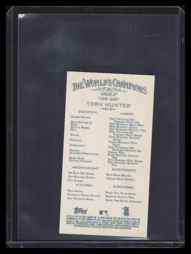 2011 Topps Allen and Ginter Mini No Card Number 74 Torii Hunter