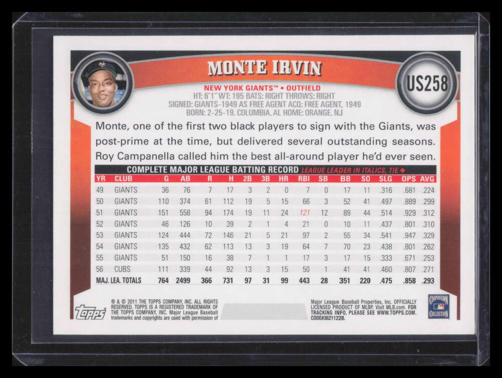 2011 Topps Update us258b Monte Irvin SP