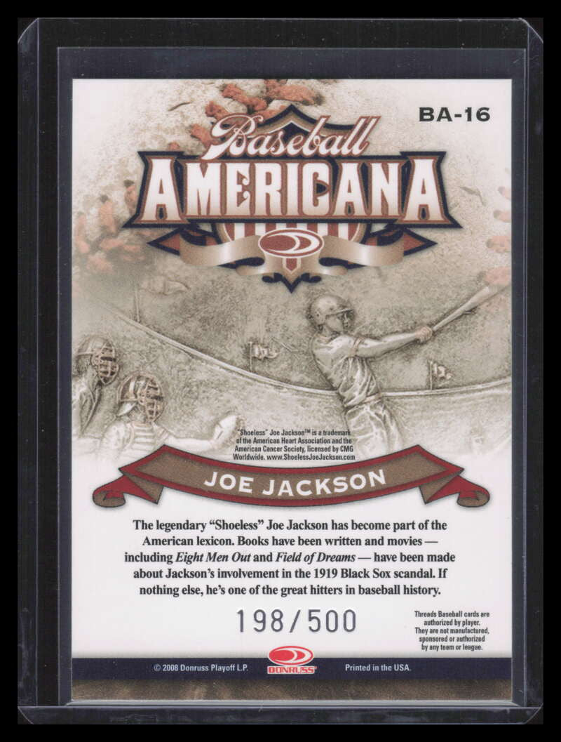 2008 Donruss Threads Baseball Americana 16 Joe Jackson 198/500