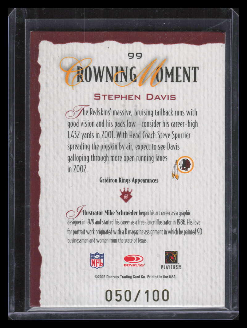 2002 Gridiron Kings Gold Foil 99 Stephen Davis 50/100