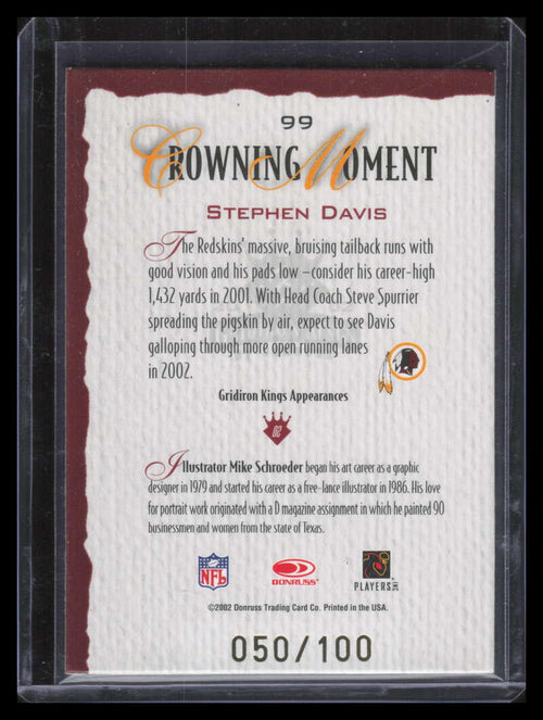 2002 Gridiron Kings Gold Foil 99 Stephen Davis 50/100