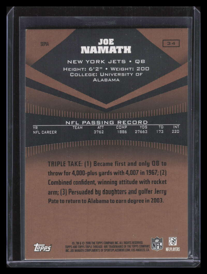2006 Topps Triple Threads Sepia 34 Joe Namath 461/499