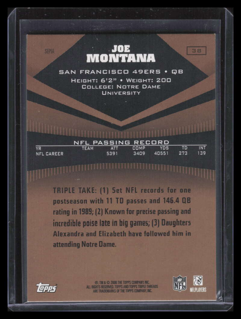 2006 Topps Triple Threads Sepia 38 Joe Montana 68/499