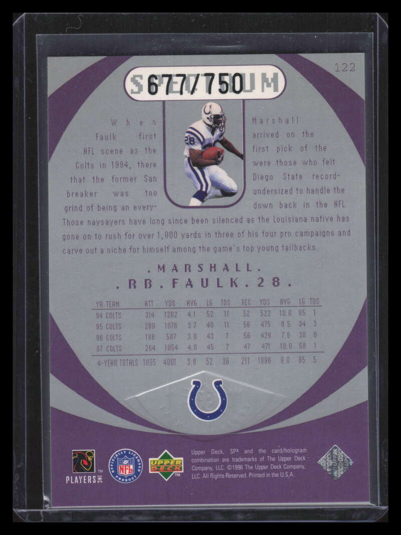 1998 SPx Finite Spectrum 122 Marshall Faulk YM 677/750 Youth Movement