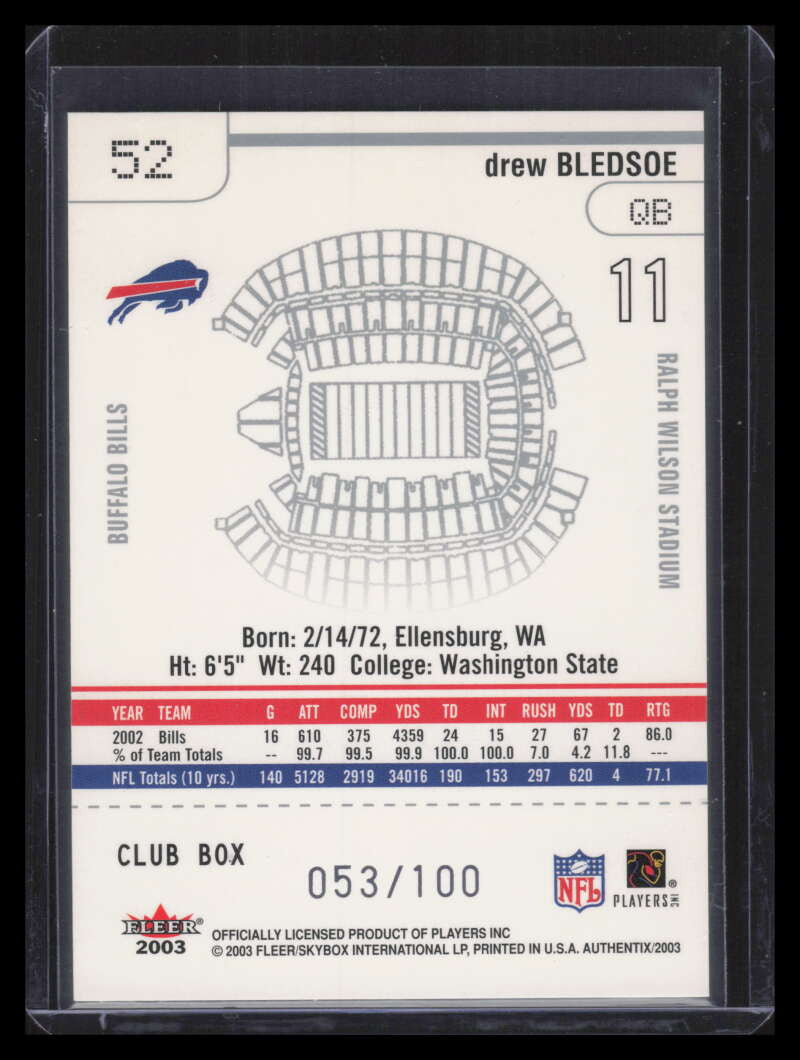 2003 Fleer Authentix Club Box 52 Drew Bledsoe 53/100