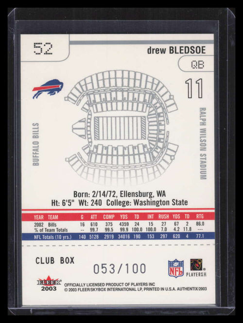 2003 Fleer Authentix Club Box 52 Drew Bledsoe 53/100