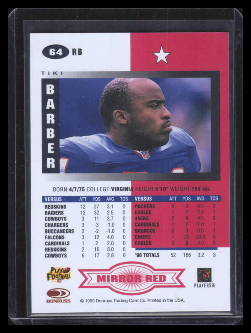 1999 Leaf Certified Mirror Red 64 Tiki Barber