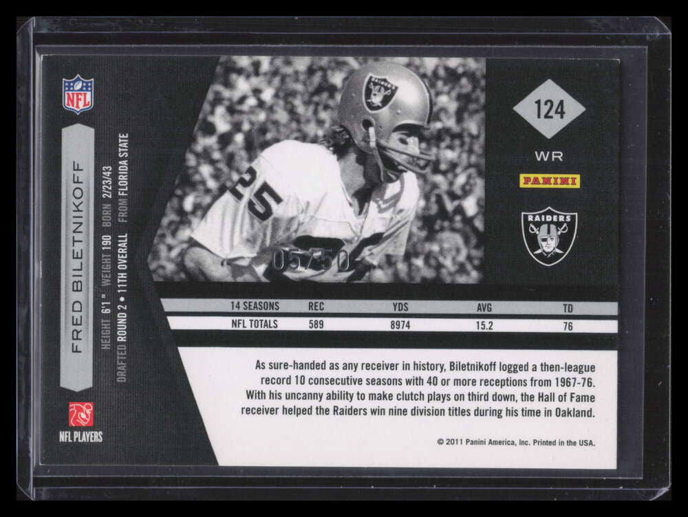 2011 Limited Silver Spotlight 124 Fred Biletnikoff 5/50