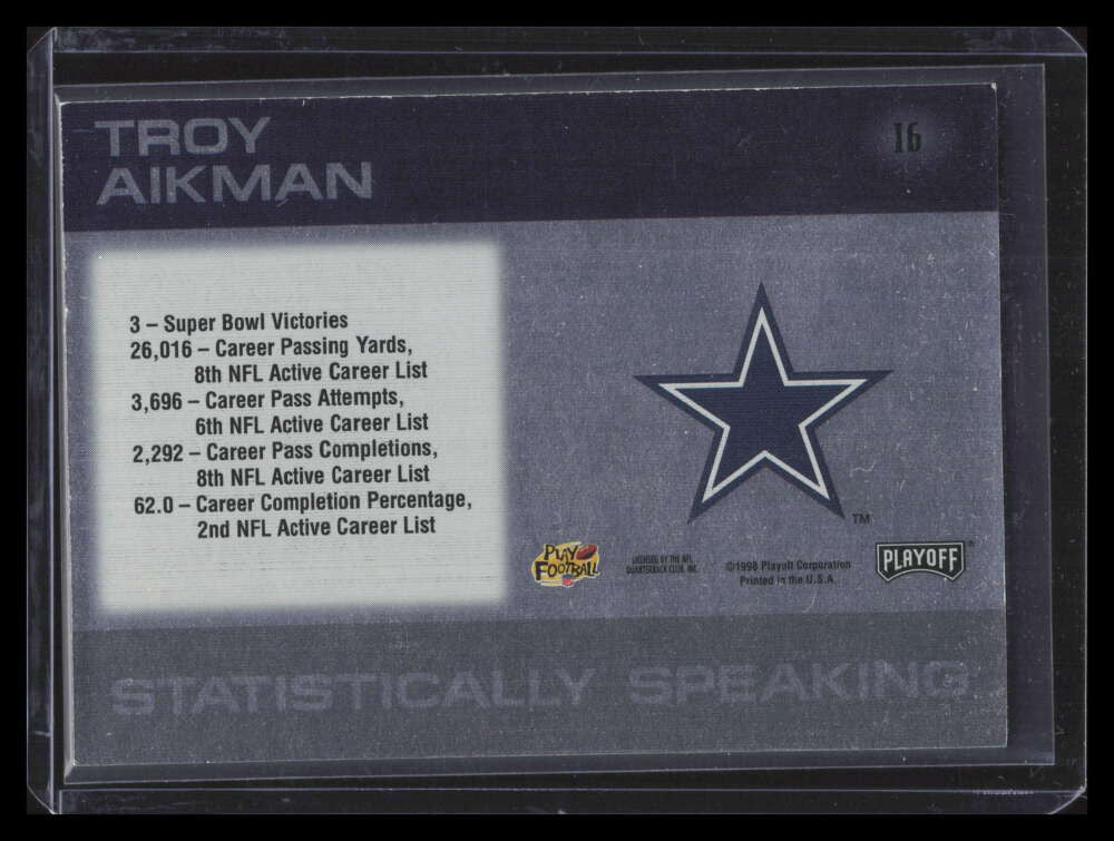 1998 Absolute Statistically Speaking 16 Troy Aikman