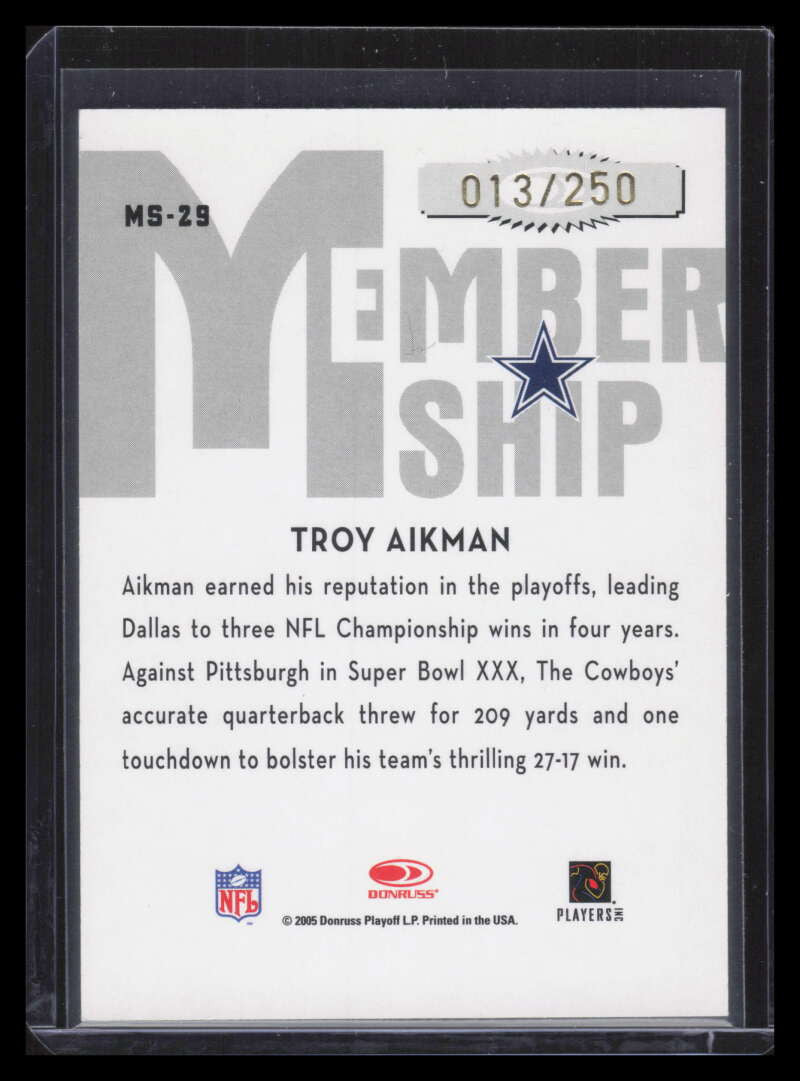 2005 Donruss Classics Membership Gold ms29 Troy Aikman 13/250