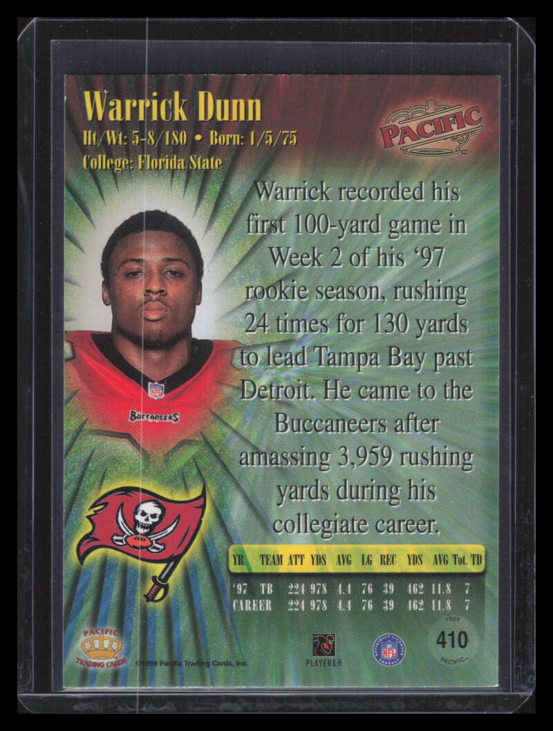 1998 Pacific Platinum Blue 410 Warrick Dunn
