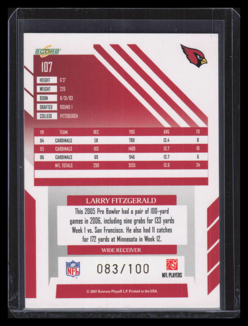 2007 Select Scorecard 107 Larry Fitzgerald 83/100